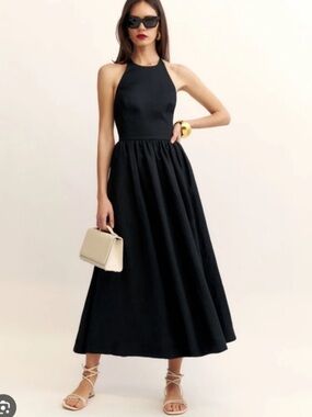 Reformation Percy Linen Black Halter Maxi Dress, 2